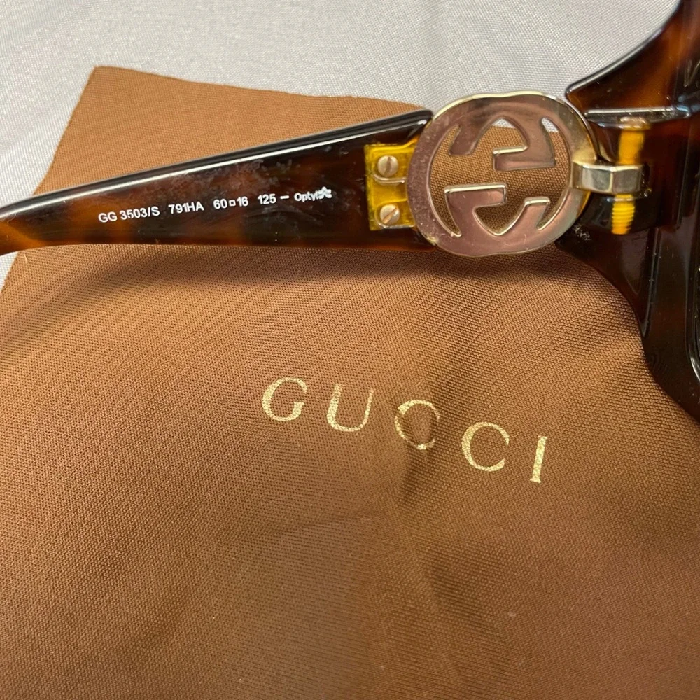 Gucci GG 3503/S Tortoise Shell Oversized Sunglasses Gold Interlocking GG Logo